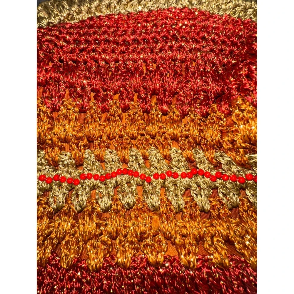 Free People Metallic Crochet Beaded Crossbody Bag Gold Orange Boho Mini Bag